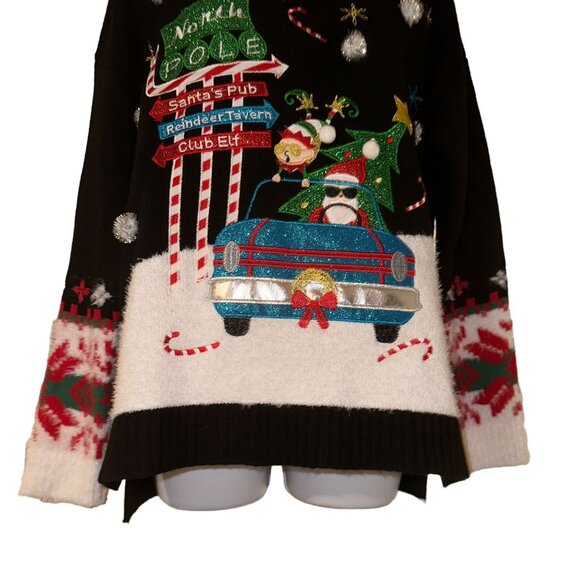 Holiday Time Christmas Sweater Womens L 12 14 Pullover Ugly Funny Santas Pub - Picture 3 of 9
